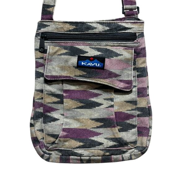 Kavu Handbags - KAVU Keeper Crossbody Bag Purple Ikat Aztec Print Canvas Sling Purse Gorpcore